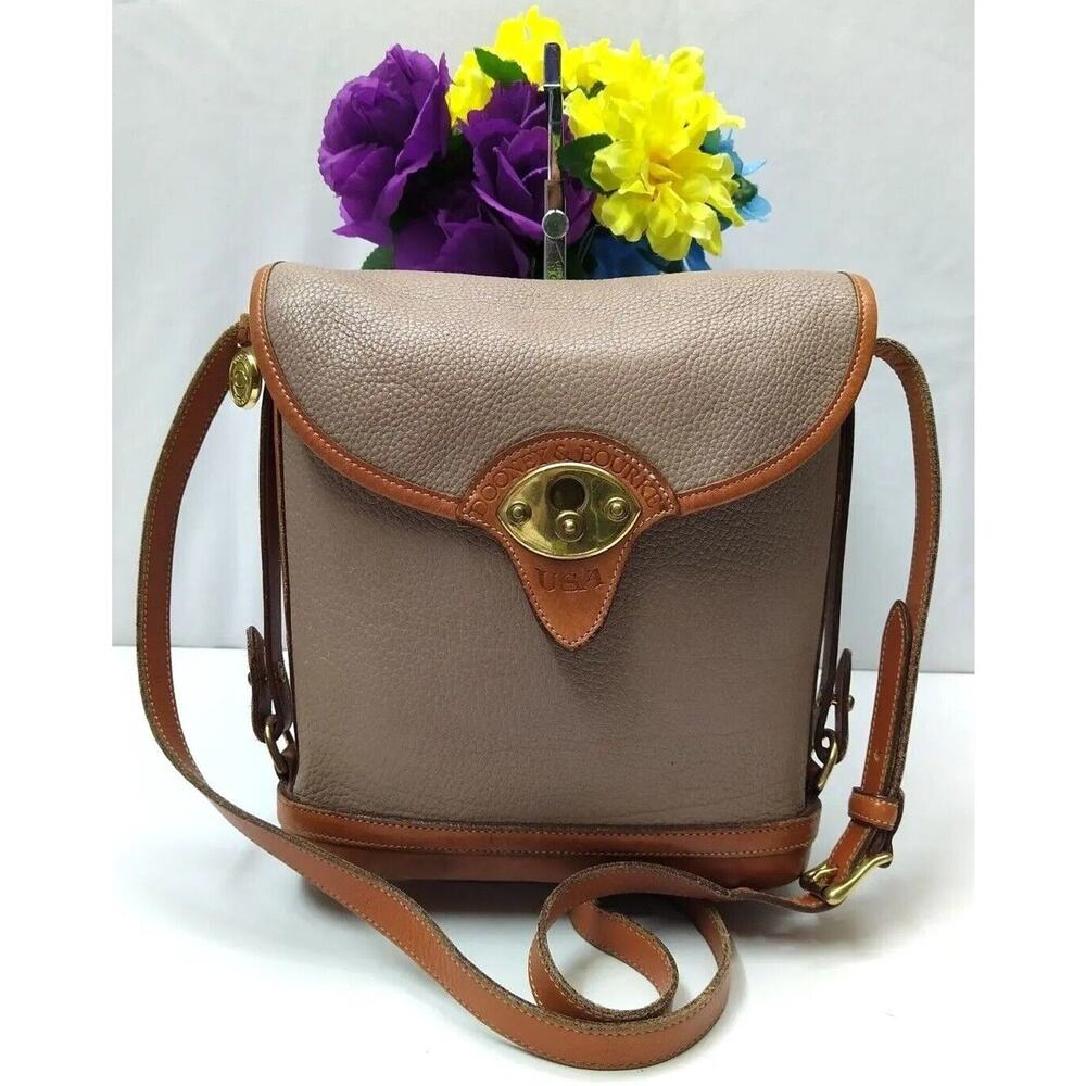 Dooney & Bourke Taupe Brown Pebbled Leather Crossbody Bag - Vintage -Made in USA